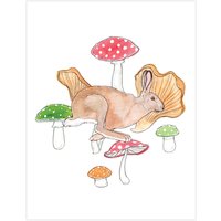 Herbst-Hase| Illustration Natur | Aquarell Herbstblatt Pilz Kaninchen Hergestellt in Quebec| Marie-Eve Arpin Tiere Poster von MarieEveArpinArt