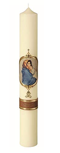 Marienkerzen 60 x 8 cm, Maria mit Jesuskind, Handverziert mit Wachsplatten und Wachsborden von Wiedemann