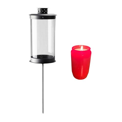 Mariles Laterne auf Stab Erdspieß wetterfest 50 cm Stablaterne Grablaterne Grablicht Grableuchte Friedhofslaterne Windlicht Gartenlaterne Gartenlicht Garten Grab Friedhof 1 rote Kerze von Mariles