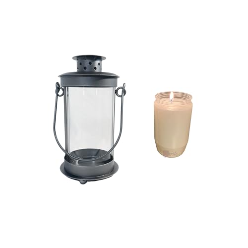 Mariles Laterne zum Stellen mit Griff wetterfest 17 cm Grablaterne Grablicht Grableuchte Friedhofslaterne Windlicht Gartenlaterne Gartenlicht Garten Grab Friedhof 1 weiße Oelkerze von Mariles