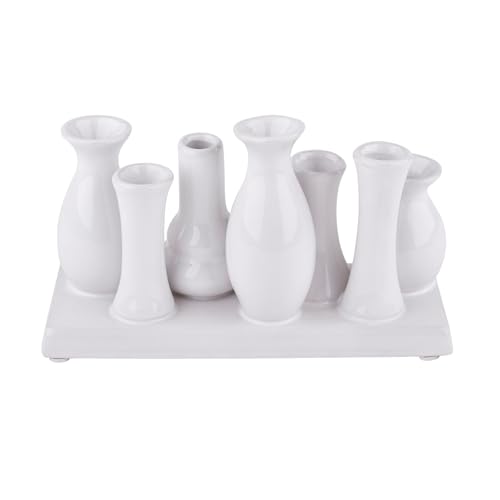 Mariles Vasen Set auf Sockel Blumenvasen Blumengefäß Tischdeko Tafeldeko Blumendeko 10 x 20 cm Weiß von Mariles