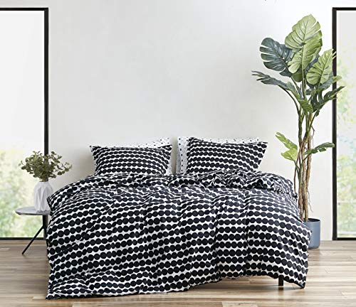 Marimekko - Queensize-Bettbezug-Set, Baumwoll-Bettwäsche mit passenden Kissenbezügen und Knopfverschluss, Ganzjahresdekoration (Rasymatto Black, Queensize) von Marimekko