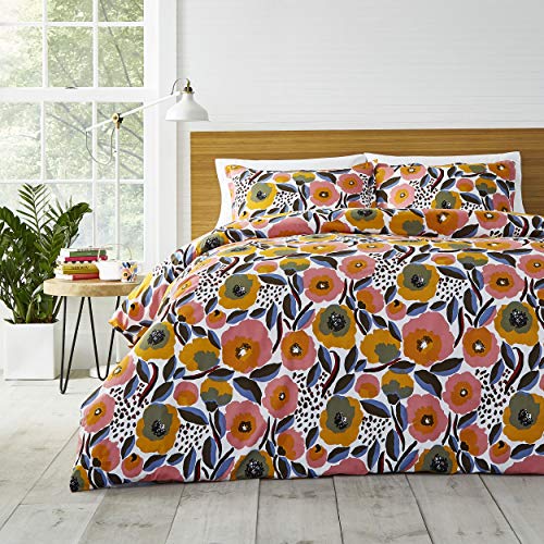 MARIMEKKO - Bettwäsche-Set für King-Size-Betten, Baumwollperkal-Bettwäsche mit passenden Kissenbezügen und Knopfverschluss, ganzjährig Heimdekoration (Rosarium Pink, King) von Marimekko