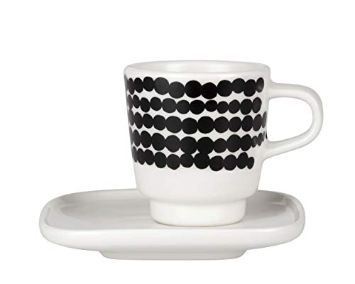 Marimekko - Espressotasse mit Untertasse - Oiva-Siirtolapuutarha - Keramik - Weiß-Schwarz - 2-teilig von Marimekko