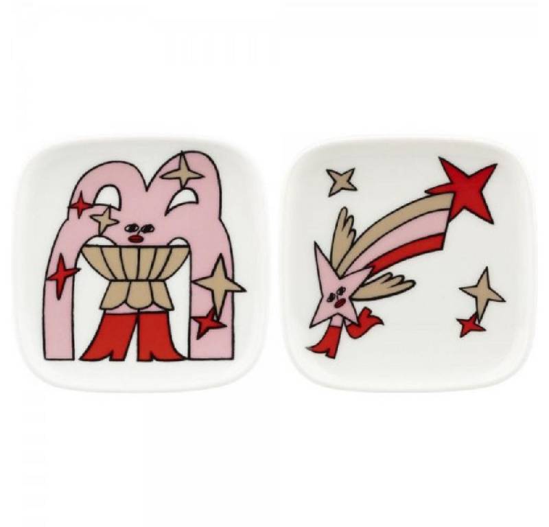 Marimekko Frühstücksteller Teller Oiva Aureate Glow Light Pink, Red, Beige, Black (10x10cm) (2-te von Marimekko