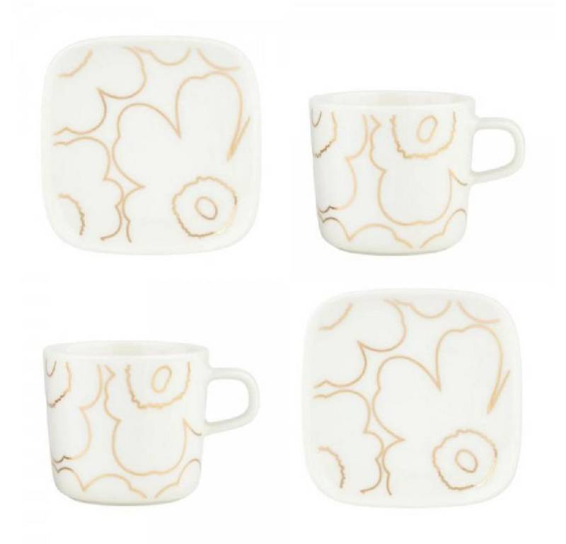 Marimekko Geschirr-Set Geschirr-Set Oiva Unikko Piirto White Gold (4-teilig) von Marimekko