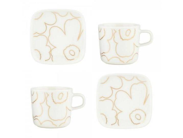 Marimekko Geschirr-Set Geschirr-Set Oiva Unikko Piirto White Gold (4-teilig) von Marimekko