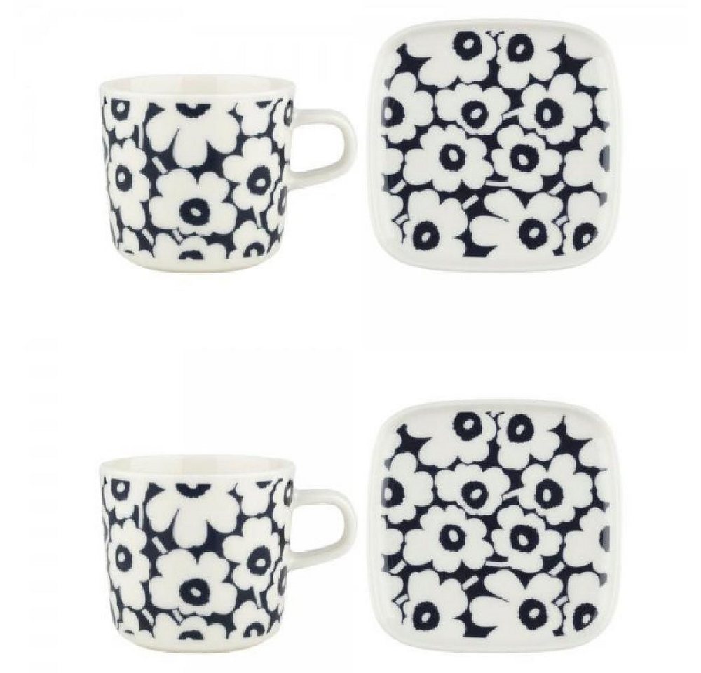 Marimekko Geschirr-Set Geschirr-Set Oiva Unikko Pikkuinen White Darkblue (4-teilig) von Marimekko