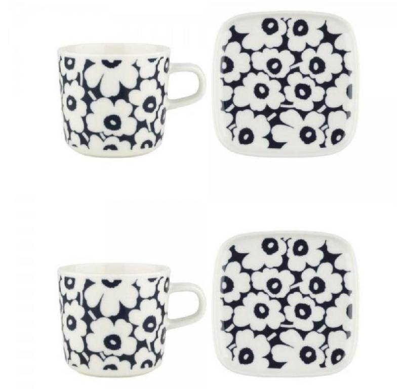 Marimekko Geschirr-Set Geschirr-Set Oiva Unikko Pikkuinen White Darkblue (4-teilig) von Marimekko