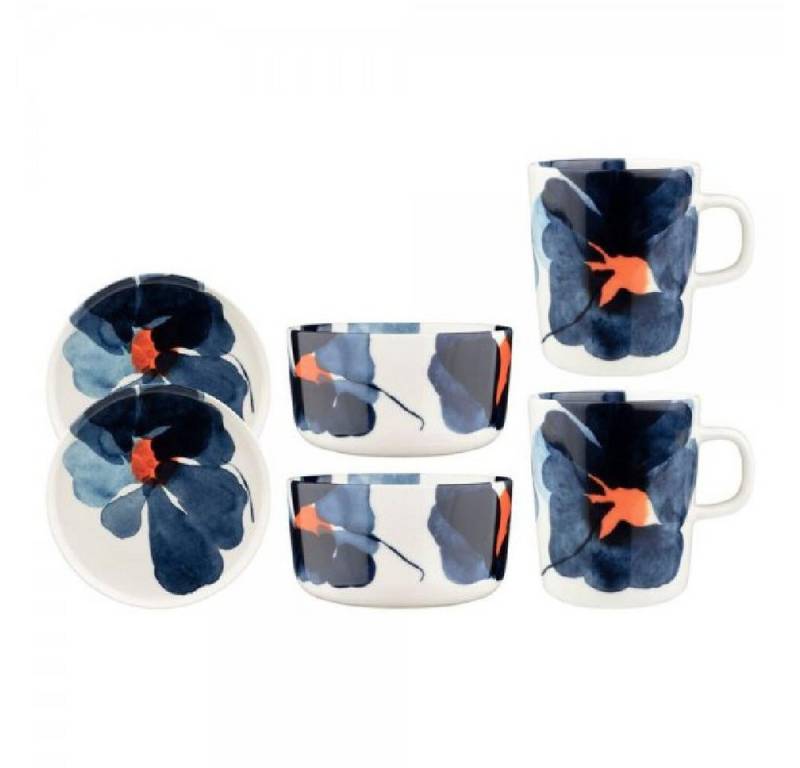 Marimekko Geschirr-Set Geschirr-Set Oiva Valssi Weiß Blau Orange (6-teilig) von Marimekko