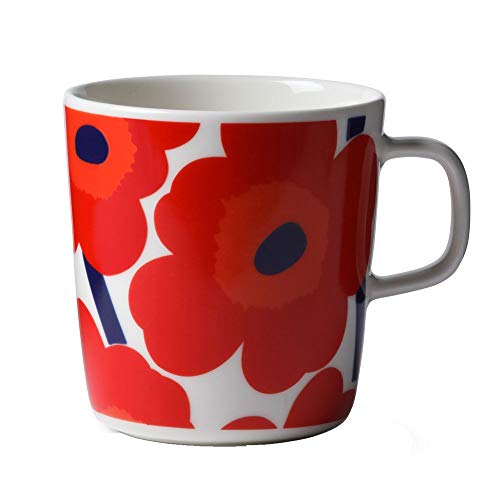 Marimekko - Oiva/Unikko - Tasse - Weiß/Rot - Ø9,5xH10cm - 4 dl - Steinzeug von Marimekko