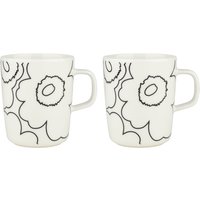 Marimekko - Oiva Piirto Unikko Becher mit Henkel, 250 ml, weiß / schwarz (2er-Set) von Marimekko