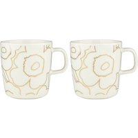 Marimekko - Oiva Piirto Unikko Becher mit Henkel, 400 ml, weiß / gold (2er-Set) von Marimekko