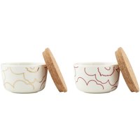 Marimekko - Oiva Piirto Unikko Schale mit Deckel, 250 ml, weiß / gold / dunkelrot (2er-Set) von Marimekko