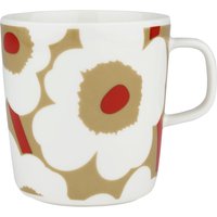 Marimekko - Oiva Unikko Becher mit Henkel, 400 ml, weiß / beige / rot von Marimekko