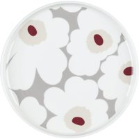 Marimekko - Oiva Unikko Teller, Ø 20 cm, weiß / hellgrau / rot von Marimekko
