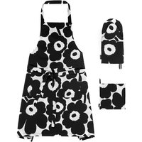 Marimekko - Pieni Unikko Schürze mit 2 x Ofenhandschuh, weiß / schwarz (3tlg.) von Marimekko