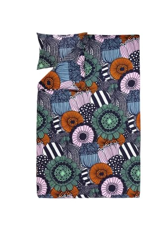 Marimekko Siirtolapuutarha Duvet Cover 135/140x200 cm, Off White, dk.Blue, orange von Marimekko