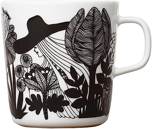 Marimekko - Siirtolapuutarha - Oiva - Becher/Henkelbecher/Kaffeetasse - 0,4 l - weiß/schwarz/orange von Marimekko