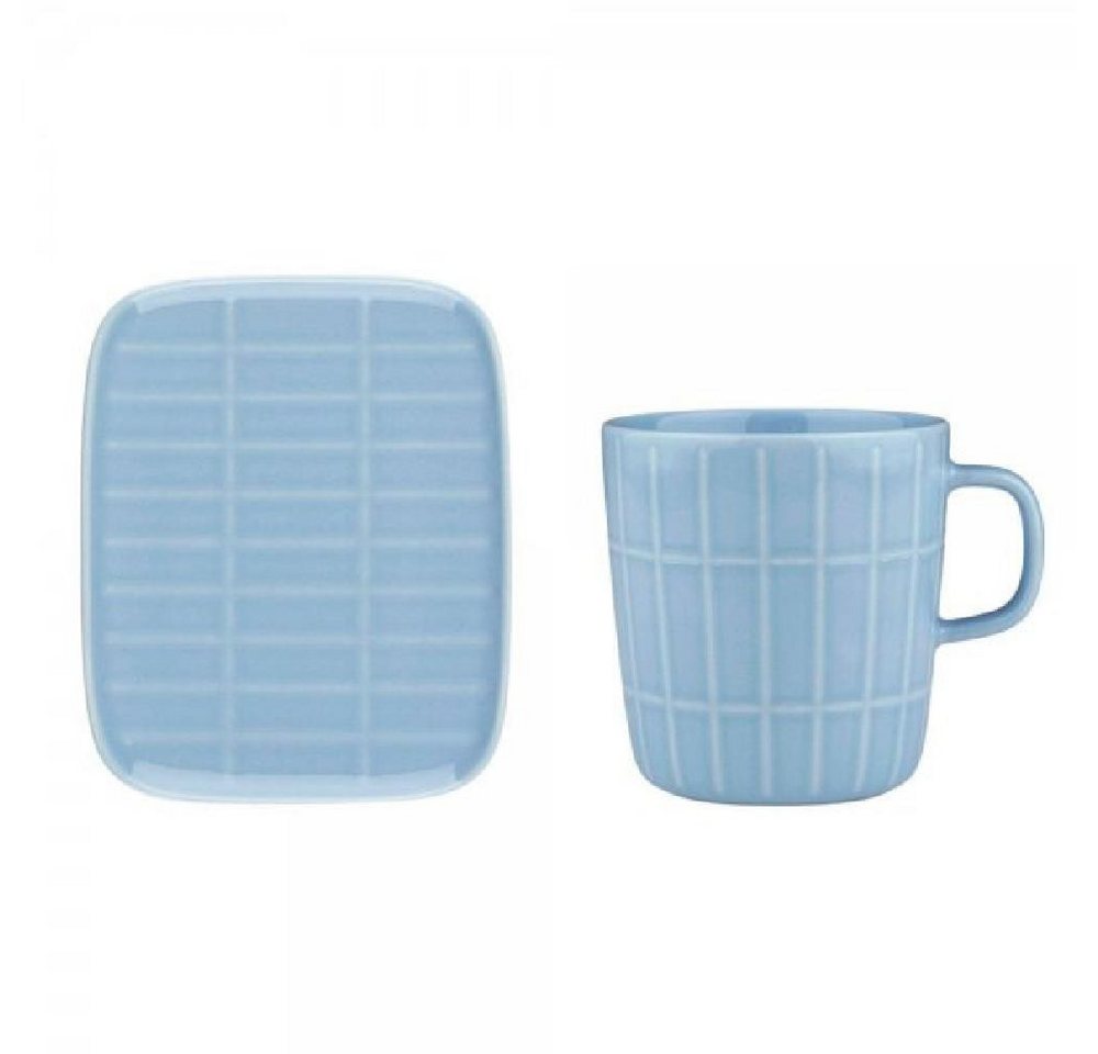 Marimekko Tasse Becher und Teller Oiva Tiiliskivi Light Blue (2-teilig) von Marimekko