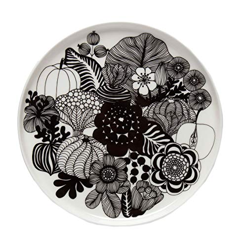 Marimekko - Teller, Kuchenteller, Frühstücksteller - Oiva-Siirtolapuutarha - Keramik - weiß/schwarz - Ø 20 cm - 1 Stück von Marimekko