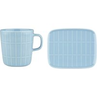 Marimekko - Tiiliskivi Becher mit Henkel & Servierplatte, 400 ml & 15 x 12 cm, hellblau (2er-Set) von Marimekko
