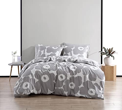 MARIMEKKO Queen-Bettwäsche-Set, Baumwoll-Bettwäsche mit passenden Kissenbezügen und Knopfverschluss, Ganzjahresdekoration (Unikko Grau, Queen) von Marimekko