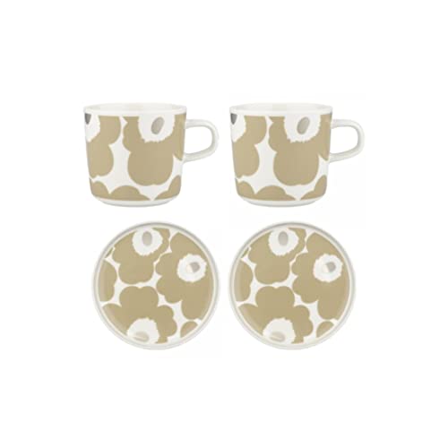 Marimekko Unikko Cup & Plate Set 2Pcs - White, beige, Silver von Marimekko