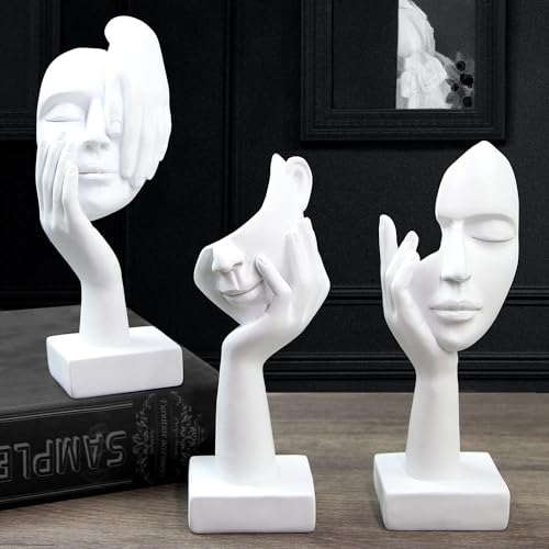 Marimor Statuen Set 3 Stück Moderne Figuren Deko Skulpturen für Wohnzimmer, Eingangsbereich, Büro, Schreibtisch Geschenk Dekoration (Weiß) von Marimor