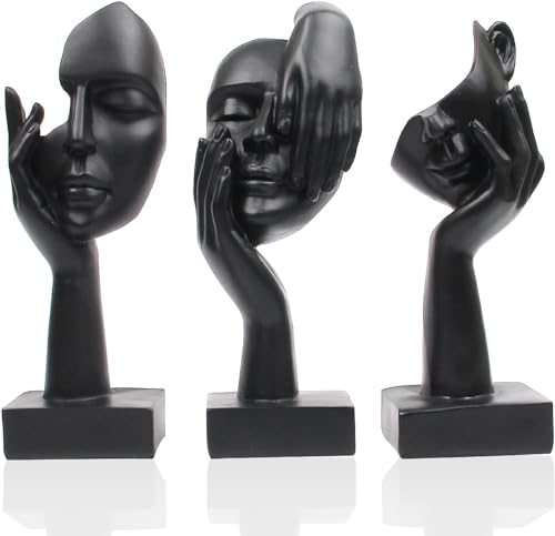 Marimor skulptur deko modern 3 Stück, Dekoartikel Statuen schwarz für Zuhause Wohnzimmer Bücherregal Schreibtisch Heimdekoration (Schwarz) von Marimor
