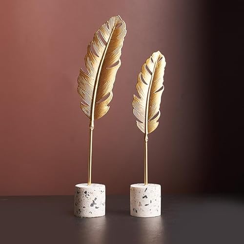 Marimor 2 pcs Skulpturen Deko modern. Ornament mit Basis Stein Statue. Suklpturen Moderne kreative Heimdekoration goldene Ginkgo. Geschenke für Familie Büro Schlafzimmer Bücherregal Modell F von Marimor