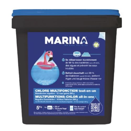 MARINA Multifunktions-Chlor All-In-One, ideale Dosierung für Pool ca. 25 m3, Chlortabletten Multifunktion für Pool, 5kg von Marina