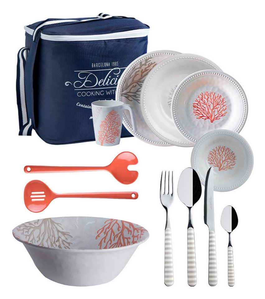 Marine Business Geschirr-Set Geschirr Set Harmony Coral "Only Eat", 56 teilig, Melamin Marine Business Geschirr-Set Geschirr Set Harmony Coral "Only Eat", 56 teilig, Melamin von Marine Business