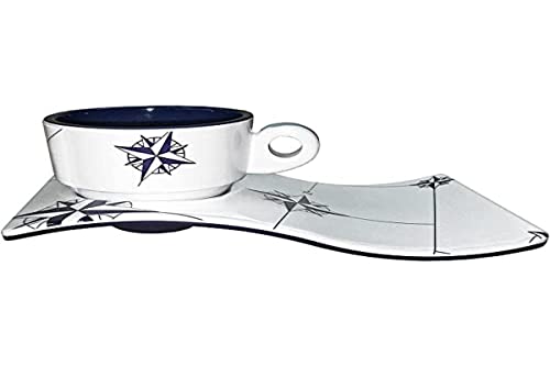 Marine Business Northwind Tasse und Untertasse Kaffee, Melamin, weiß und blau, 6.5 x 6.5 x 5.2 cm, 6 Stück von Marine Business