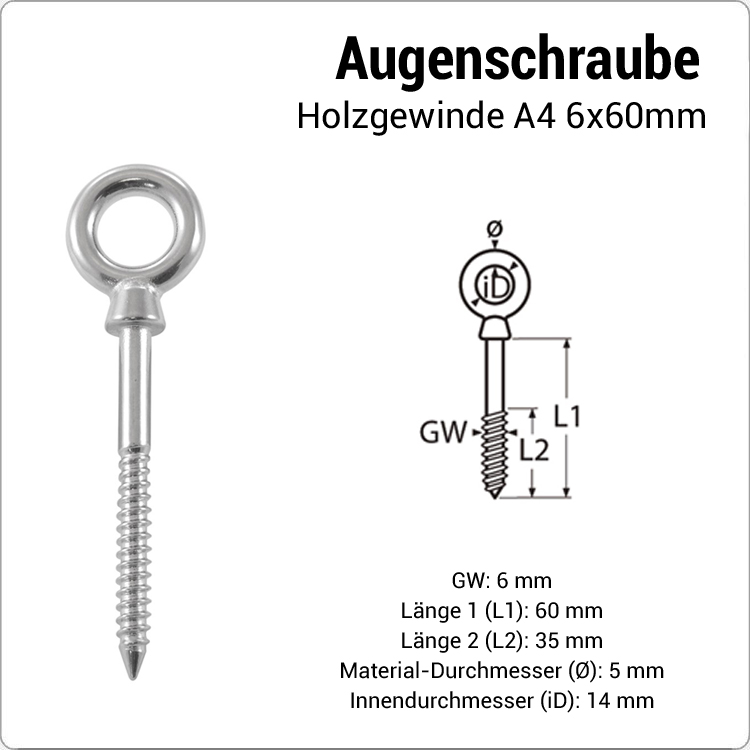 Augschraube mit Holzgewinde 6 x 60mm von MarineTech