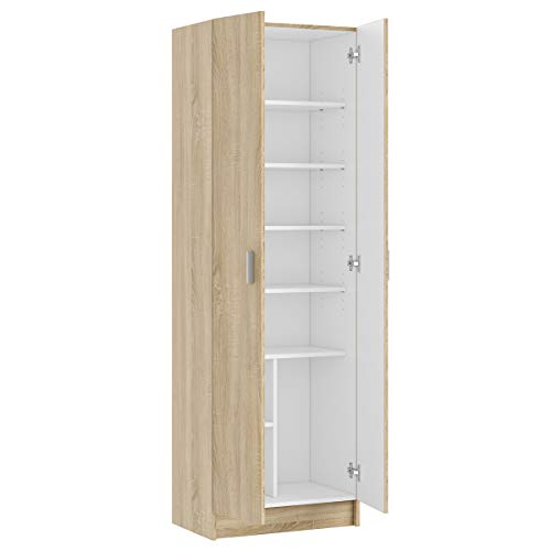 Mehrzweck-Kleiderschrank mit zwei Flügeltüren und fünf Einlegeböden, Eichenfarbe, 59 x 37 x H180 cm Mehrzweck-Kleiderschrank mit zwei Flügeltüren und fünf Einlegeböden, Eichenfarbe, 59 x 37 x H180 cm von MarinelliGroup