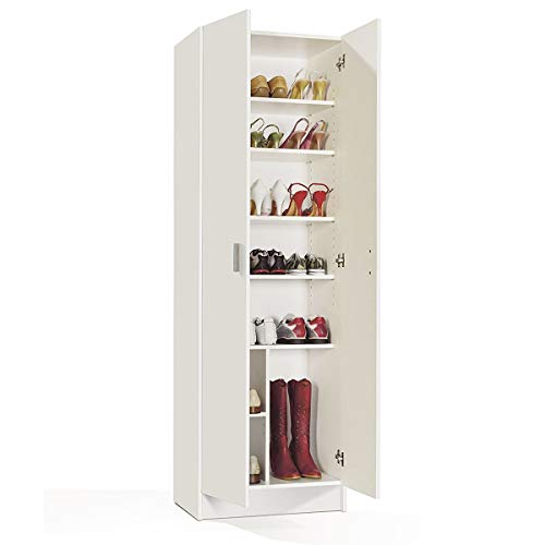 Mehrzweck-Kleiderschrank mit zwei Türen mit sechs Einlegeböden, Farbe Weiß, Maße 59 x 180 x 37 cm von MarinelliGroup