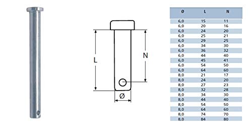 5 Stück Steckbolzen Ø 6-12 mm Edelstahl A4 Sicherungsbolzen Splintbolzen Sicherungssplint Bolzen (Edelstahl V4A, 6x44mm) von Marinetech