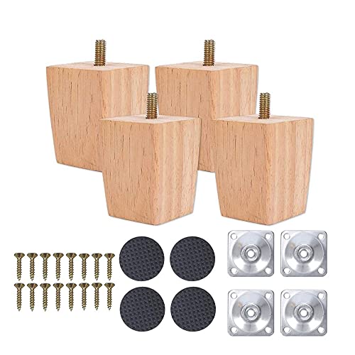 Smilbaley Sofa Ersatzbeine, 4 PCS Pack Möbelfüße Holz Möbelbeine, Solides Quadrat Schrankfüsse Holz, Holzmöbelbeine, Holzfarbe Aus Eiche für Stühle Und Sofa, Mit Schrauben Und Filzgleiter (60mm) von Smilbaley