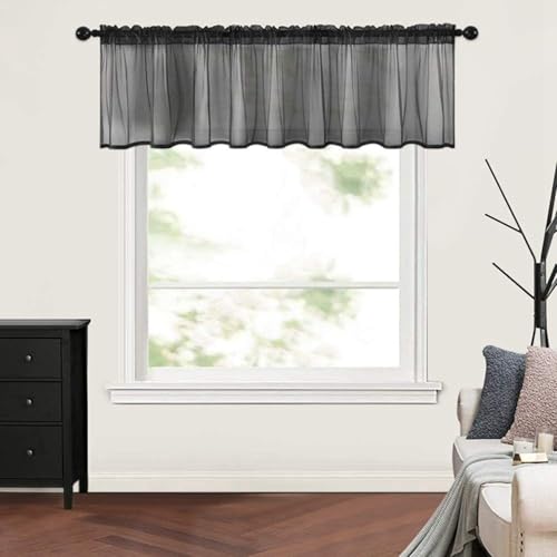Küchenvorhänge 2er-Pack kurze halbtransparente Stangentasche Cafe Net Vorhang Voile Swag Volants für Küchen Badezimmer Kleine Fenster von Maritown