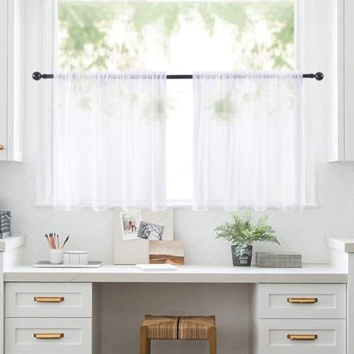 Küchenvorhänge 2er-Pack kurze halbtransparente Stangentasche Cafe Net Vorhang Voile Swag Volants für Küchen Badezimmer Kleine Fenster von Maritown