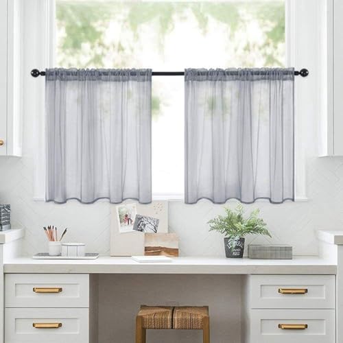 Küchenvorhänge 2er-Pack kurze halbtransparente Stangentasche Cafe Net Vorhang Voile Swag Volants für Küchen Badezimmer Kleine Fenster von Maritown