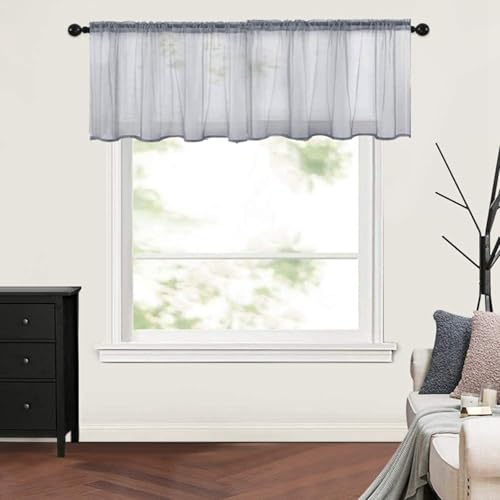 Küchenvorhänge 2er-Pack kurze halbtransparente Stangentasche Cafe Net Vorhang Voile Swag Volants für Küchen Badezimmer Kleine Fenster von Maritown