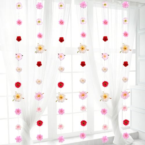 Maritown Hängende Blumengirlande 12 Stück Künstliche Wildblume Blumengirlanden 6ft Gefälschte Reben mit Blumen für Hintergrund Wand Hochzeit Dekor Geburtstag Baby Dusche Party Frühling Dekorationen von Maritown