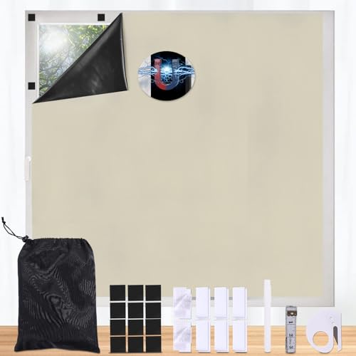 Maritown Magnetische Verdunkelungsrollos zum Aufkleben, einfach auf die gewünschte Größe zuschneidbar, passend für alle Fenster, Tragbares Verdunkelungsrollo mit 12 Magneten und Klebebändern von Maritown