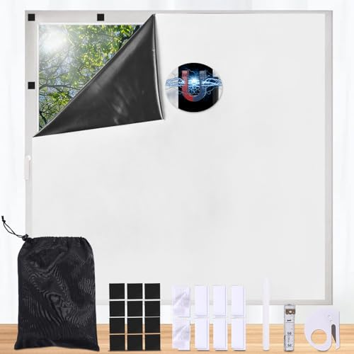 Maritown Magnetische Verdunkelungsrollos zum Aufkleben, einfach auf die gewünschte Größe zuschneidbar, passend für alle Fenster, Tragbares Verdunkelungsrollo mit 12 Magneten und Klebebändern von Maritown