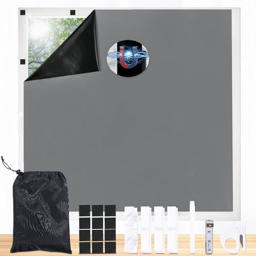 Maritown Magnetische Verdunkelungsrollos zum Aufkleben, einfach auf die gewünschte Größe zuschneidbar, passend für alle Fenster, Tragbares Verdunkelungsrollo mit 12 Magneten und Klebebändern von Maritown