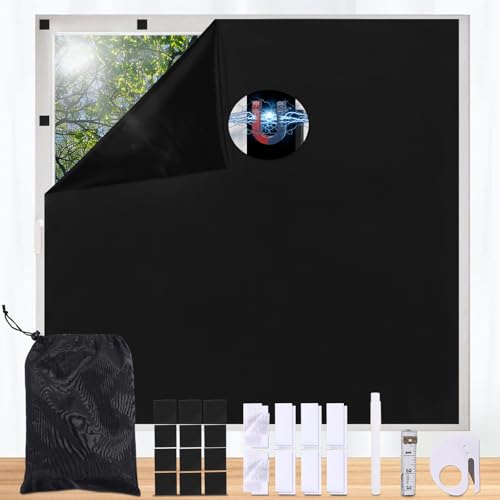 Maritown Magnetische Verdunkelungsrollos zum Aufkleben, einfach auf die gewünschte Größe zuschneidbar, passend für alle Fenster, Tragbares Verdunkelungsrollo mit 12 Magneten und Klebebändern von Maritown