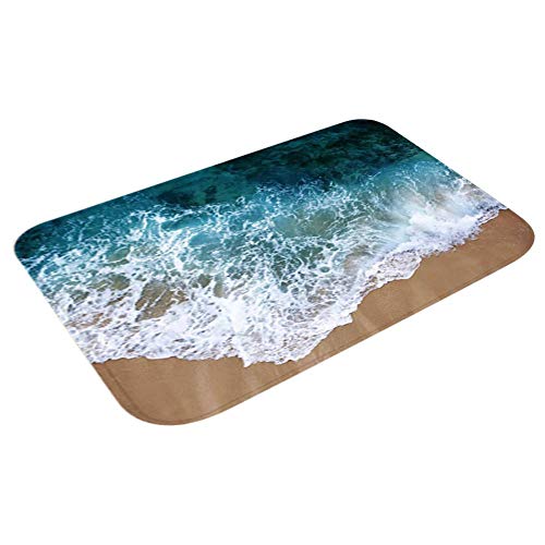 Maritown Badteppiche, Smilikee 3D gedruckt Ocean Beach Sands Holzbrett verdickt Flanell Stoff rutschfeste Badematten für Bad Küche Boden Teppich von Maritown