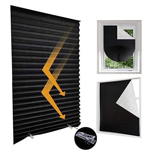 Verdunkelungsrollos Verbesserter UV-Schutz Vlies High Shading Stick On No Drilling Perfect Fit Clip On Self Adhesive Plisated Shades Temporäre Jalousien für Schlafzimmer Badezimmer Fenster von Maritown